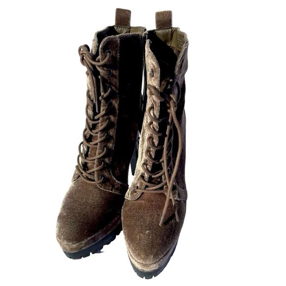 Aldo Aliria Combat Boot Heels Velvet Grey Olive Green Size 8 - Picture 2 of 10